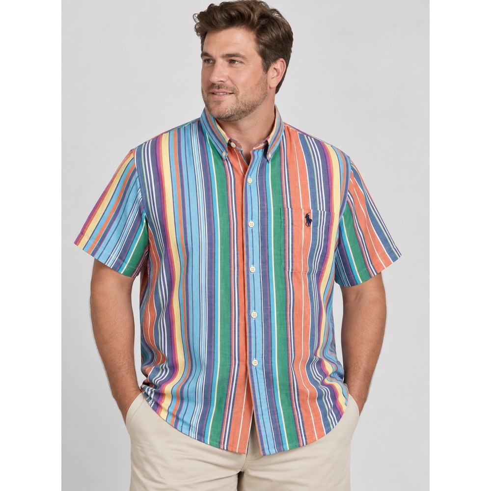 US Polo Assn Mens XL Short Sleeve Button Up Shirt Multi Color Vertical Stripe